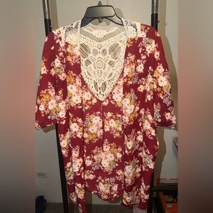 Burgundy Floral Kimono Cardigan Lace Back
